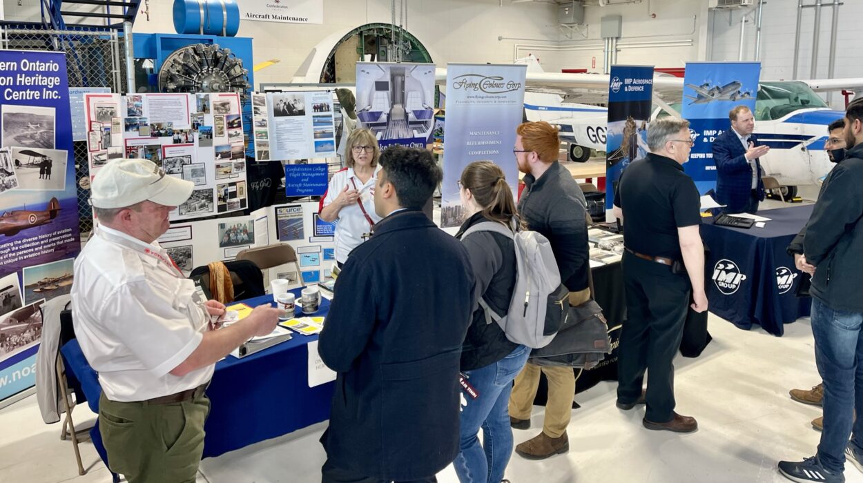 Students attend a career & information fair at the Confederation College ACE building.